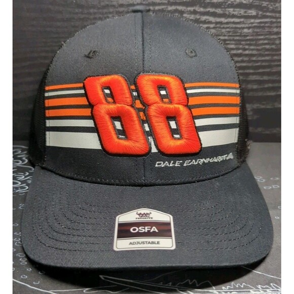 New NASCAR Dale Earnhardt Jr. Striped #88 Mesh Black Trucker Hat Cap OSFA Adult - Picture 1 of 8